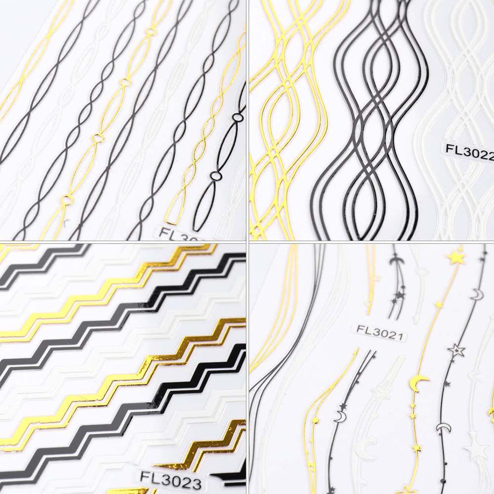 Miếng Dán Trang Trí Móng Tay Tự Dính Họa Tiết Kẻ Sọc 5D Phong Cách Pháp