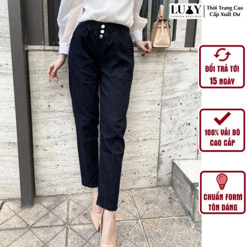 Quần Bò Nữ Baggy Cạp Chun MiQu Cao Cấp Mềm Mịn khắc phục eo bụng, CHẤT VẢI co giãn 4chiều.