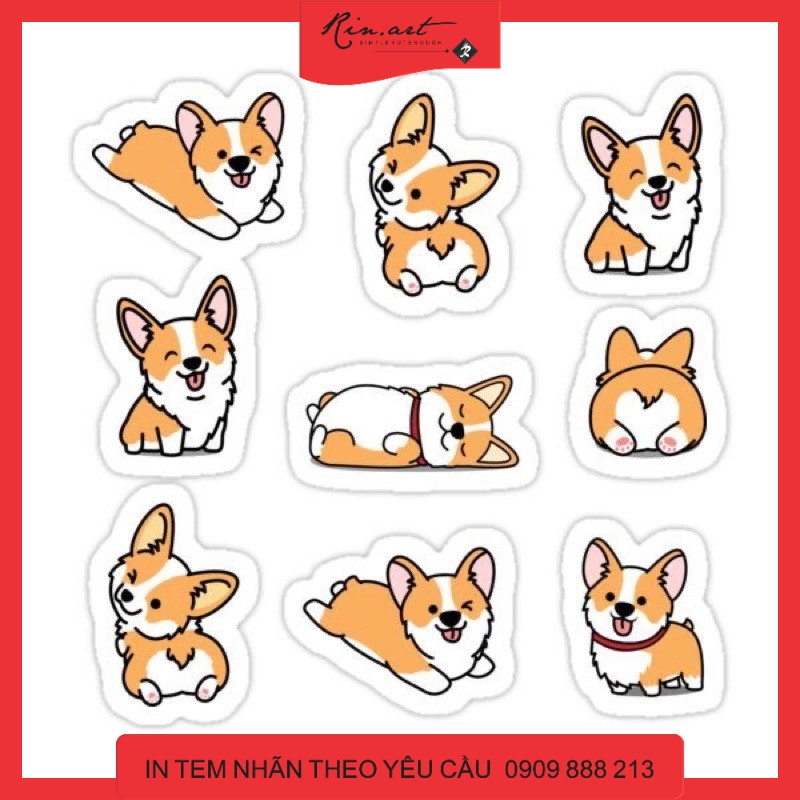 Bộ 100 sticker cún corgi cực kute dùng để trang trí điện thoại di động/ván trượt/vali không để lại dấu keo