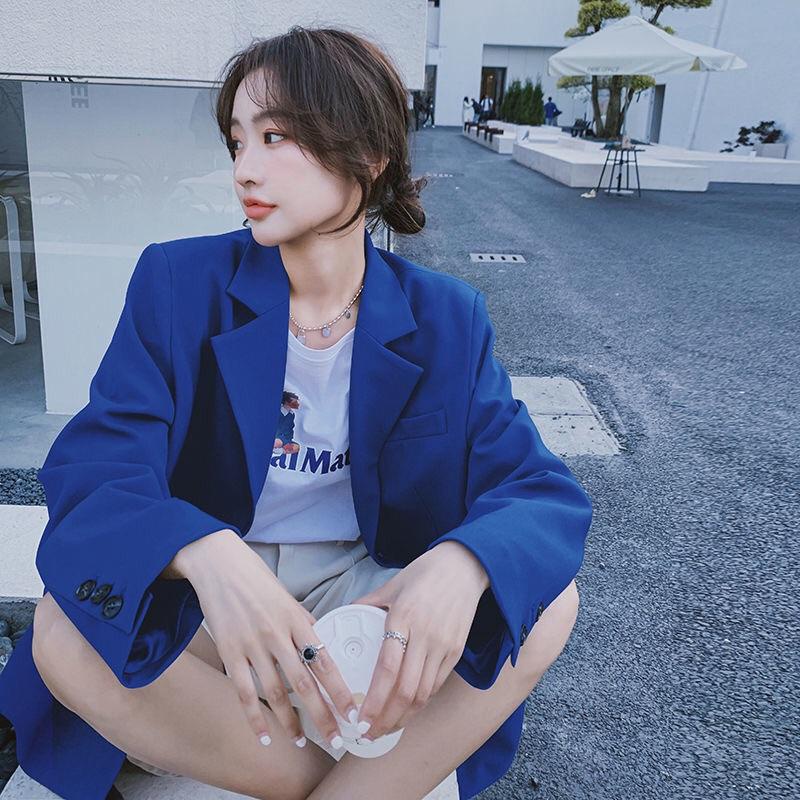 Áo Khoác Vest Cỡ Lớn Xẻ Tà Sau Lưng Màu Xanh Dương / Xám Thời Trang Xuân Thu 2023 Cho Nữ