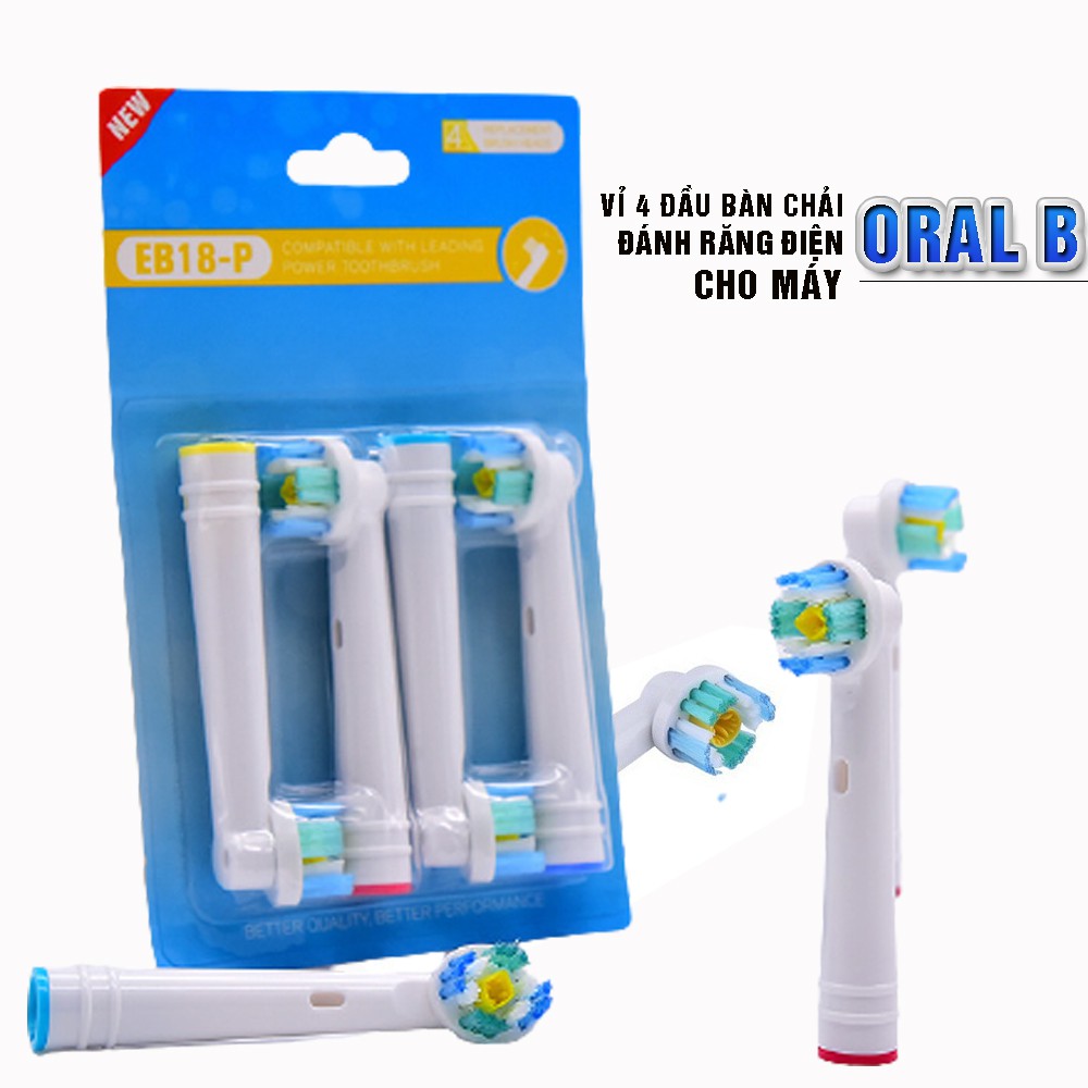 Set Bộ 4 đầu bàn chải đánh răng điện máy Oral B Braun chăm sóc răng miệng toàn diện, Minh House