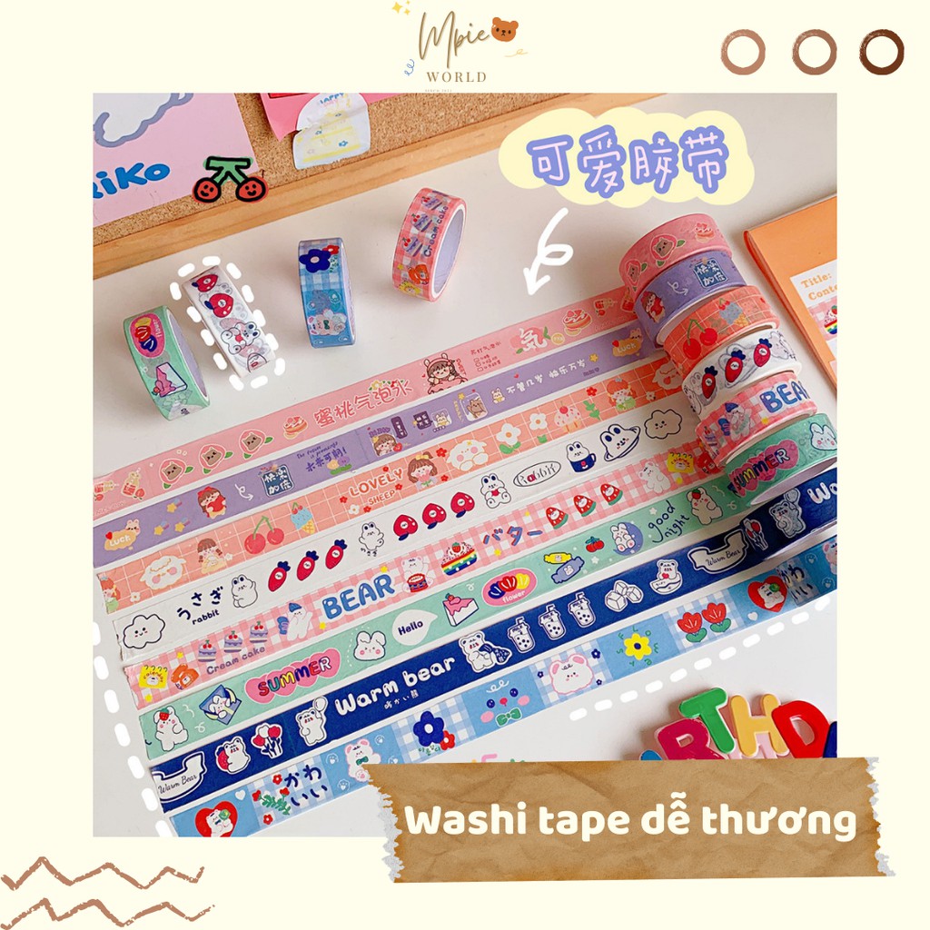 Băng keo washi tape họa tiết xinh xắn trang trí sổ
