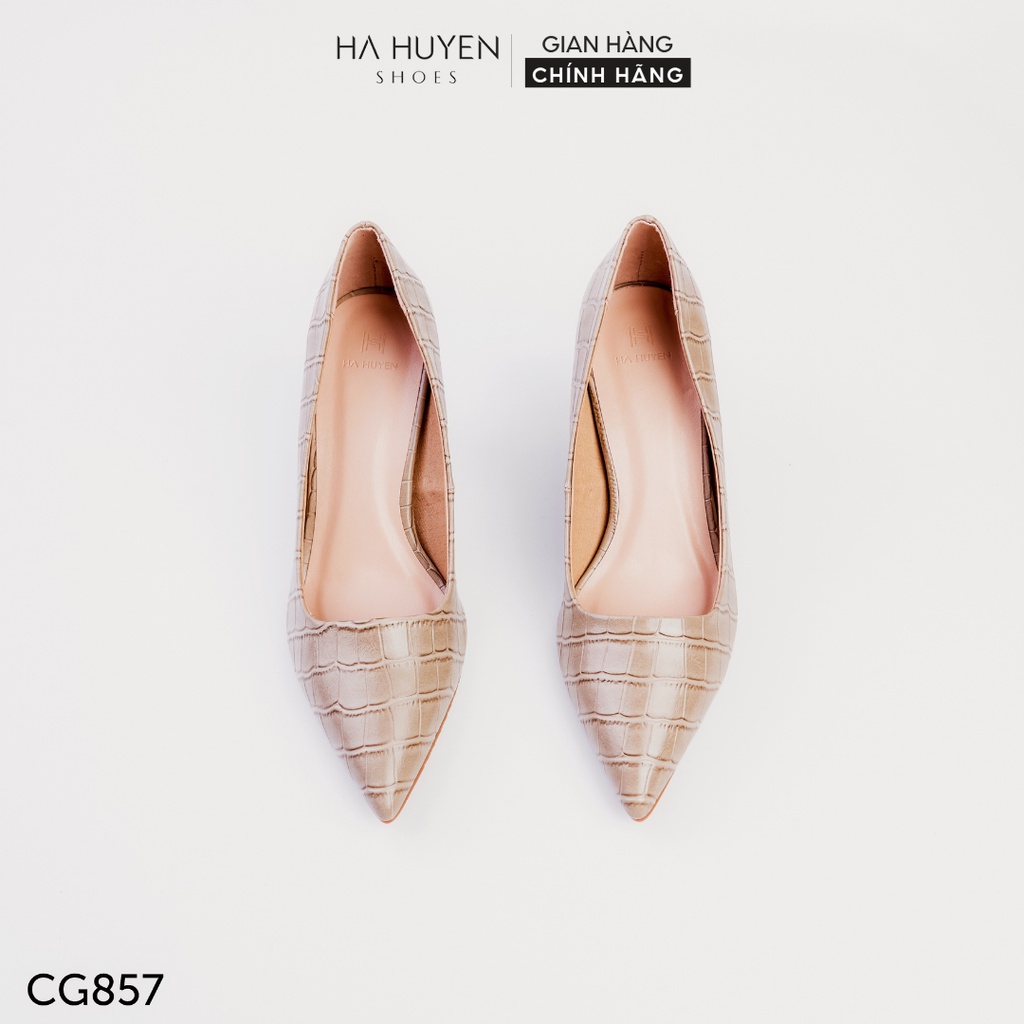 Giày cao gót nữ Hà Huyền Shoes mũi nhọn họa tiết vân cá sấu gót nhọn 7 phân - CG857