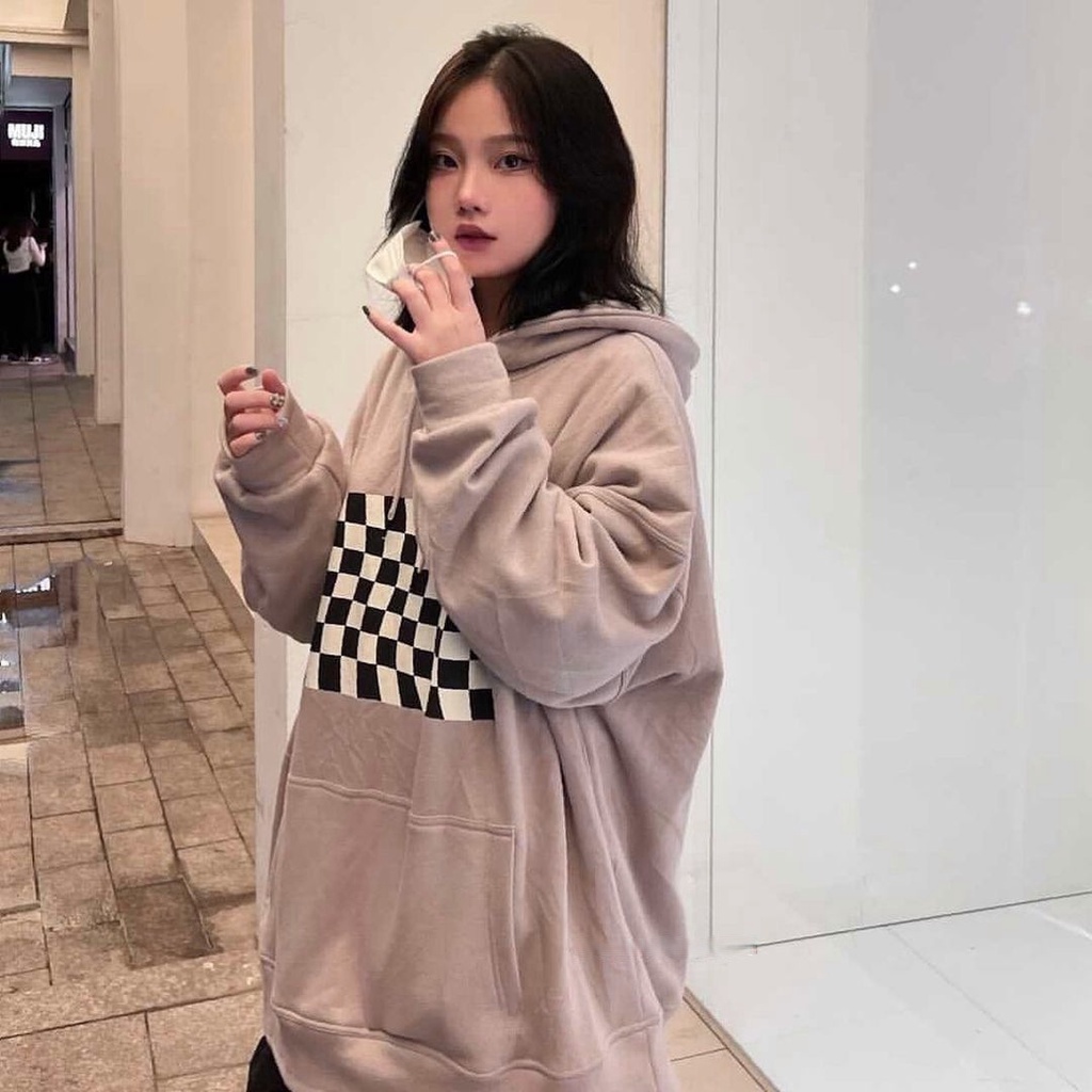 Áo Hoodie Tay Dài Phối CARO Vải Nỉ Bông Form Rộng Ulzzang Unisex | BigBuy360 - bigbuy360.vn