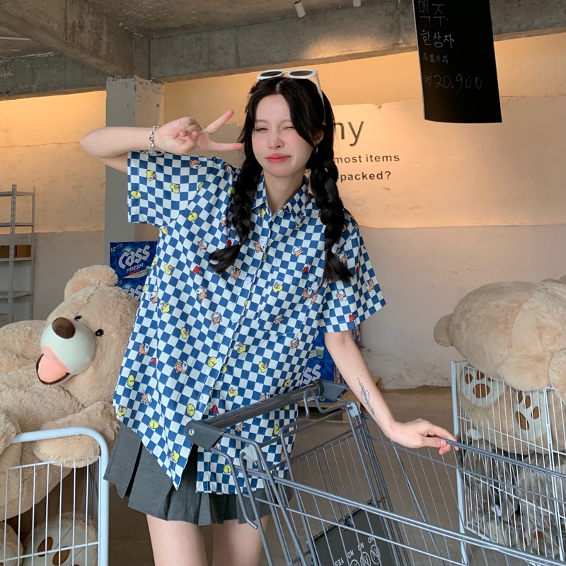 SUXI Áo Sơ Mi Tay Ngắn Dáng Rộng In Họa Tiết Hoạt Hình Dễ Phối Đồ Thời Trang Mùa Hè Cho Nữ