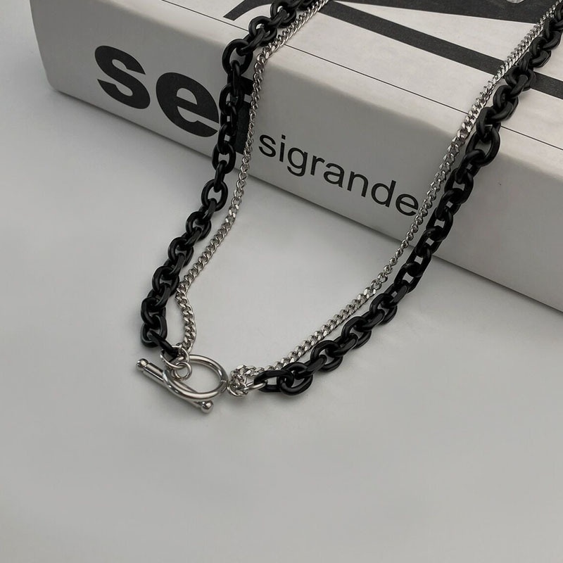 Dây chuyền hai lớp phong cách hip hop đường phố đơn giản retro cho nam và nữ 19a1548