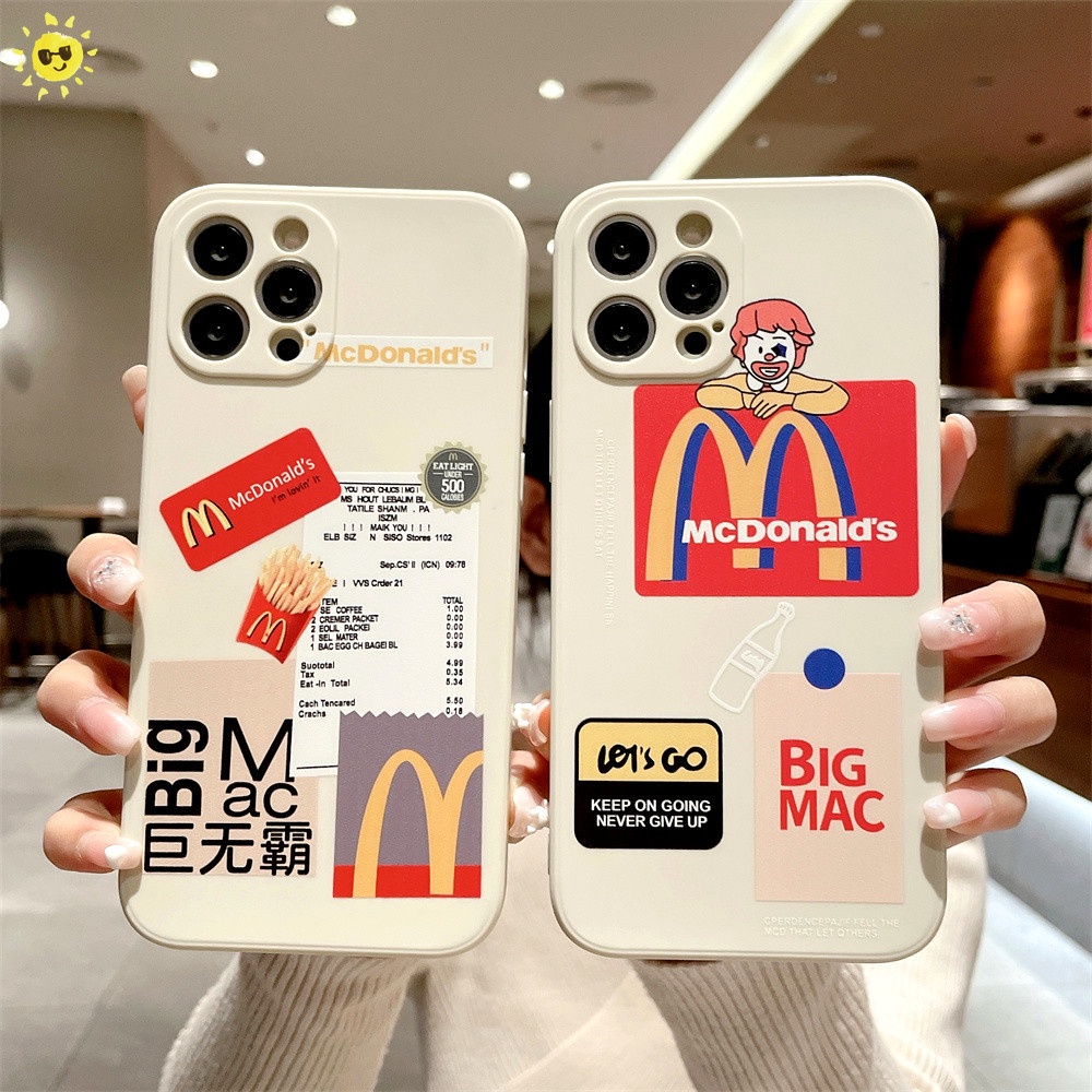 compatible for iphone 13 12 Pro Max 12 Mini Se 2020 Xs Max 11 Pro Max XR X Xs 5 5S 6 7 8 6s Plus Cute McDonald's Graffiti Label Casing Camera Lens Full Protection Soft TPU Phone Case Silicone Shockproof Cover