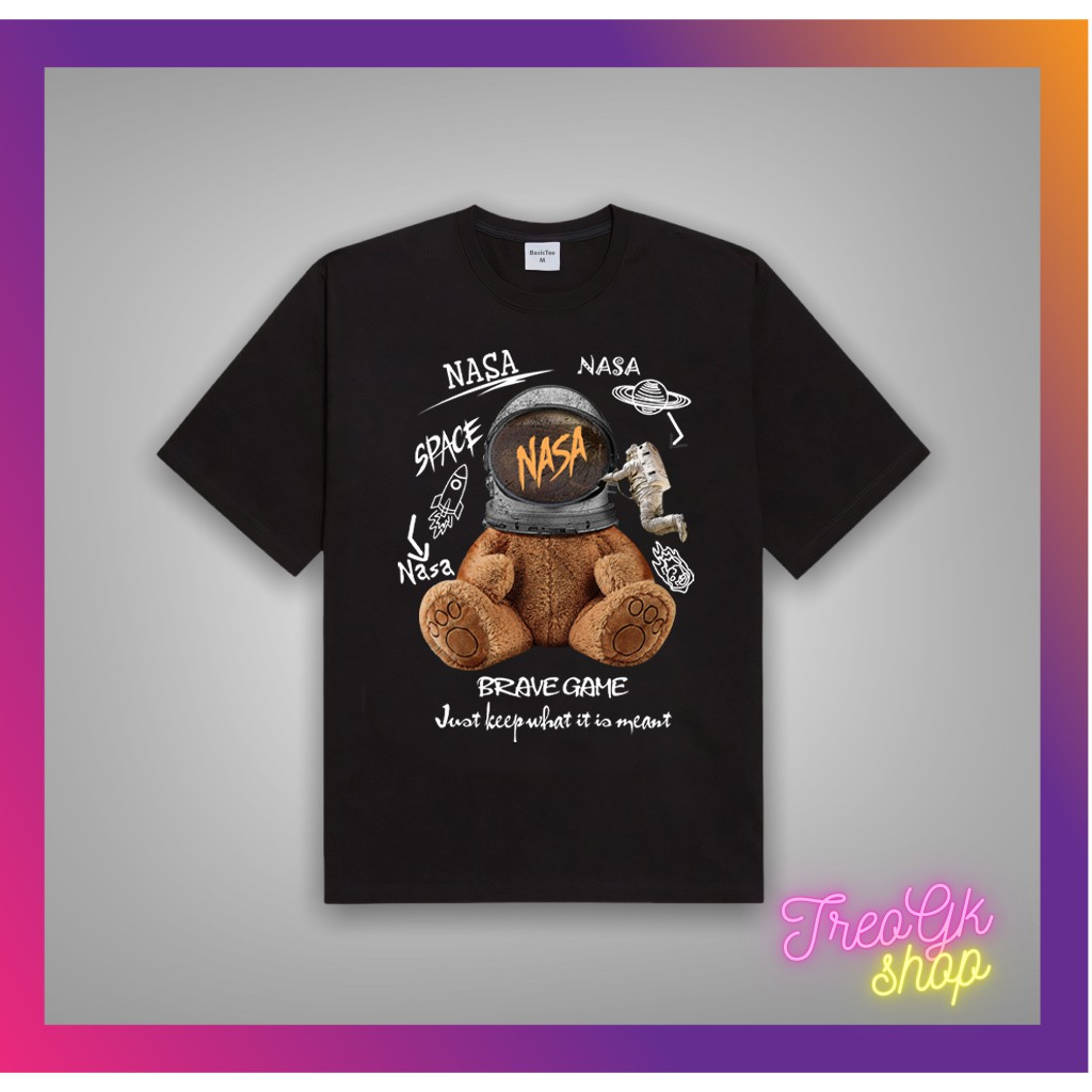 Áo thun unisex in hình Gấu Nasa, Nasa Bear, Áo phông ngăn tay không cô full size