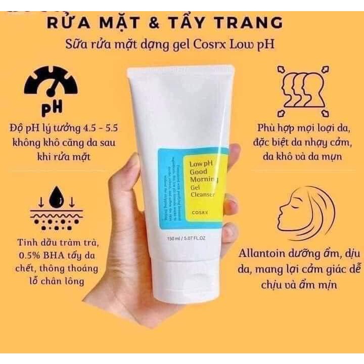Sữa Rửa Mặt Cosrx Low PH Good Morning Gel Cleanser 150ml SRM Cosrx Chiết Xuất Cây Trà Xanh - GP224