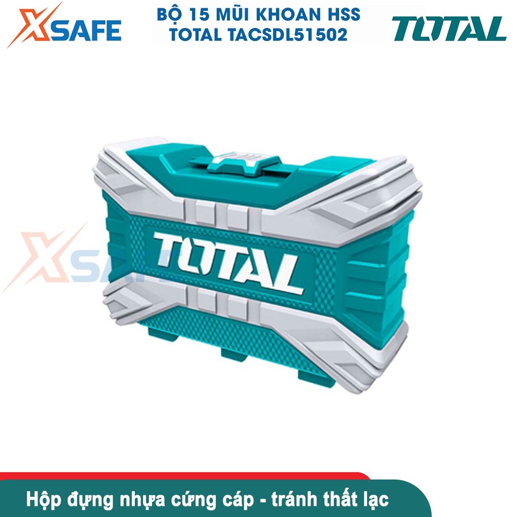 Bộ 15 mũi khoan đa năng TOTAL TACSDL51502 chất liệu HSS cứng cáp, đa kích thước từ 1-12mm, dùng khoan gỗ, kim loại