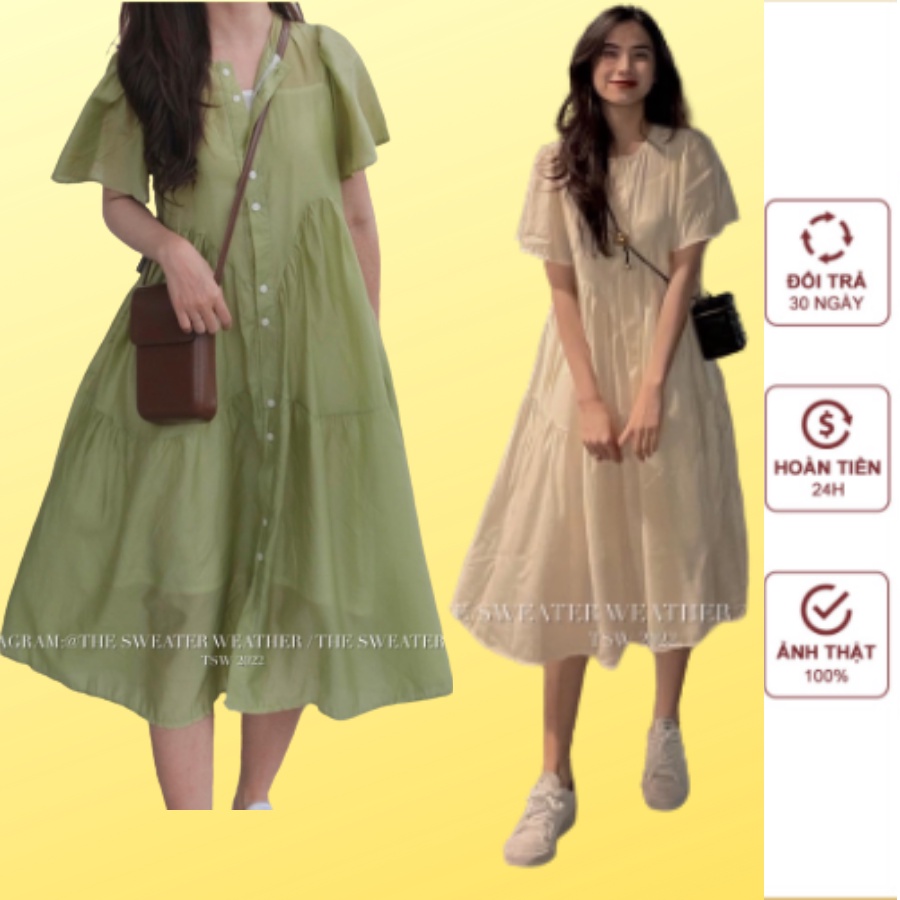 Váy Sơ Mi Dáng Dài, Váy Babydoll Bánh Bèo Tơ Mềm 2 Lớp Siêu Xinh