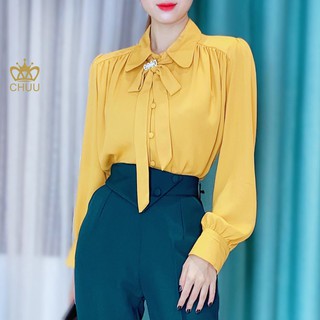 Áo sơ mi tay dài cổ nơ nút bọc Basic CHUU A9001.5063