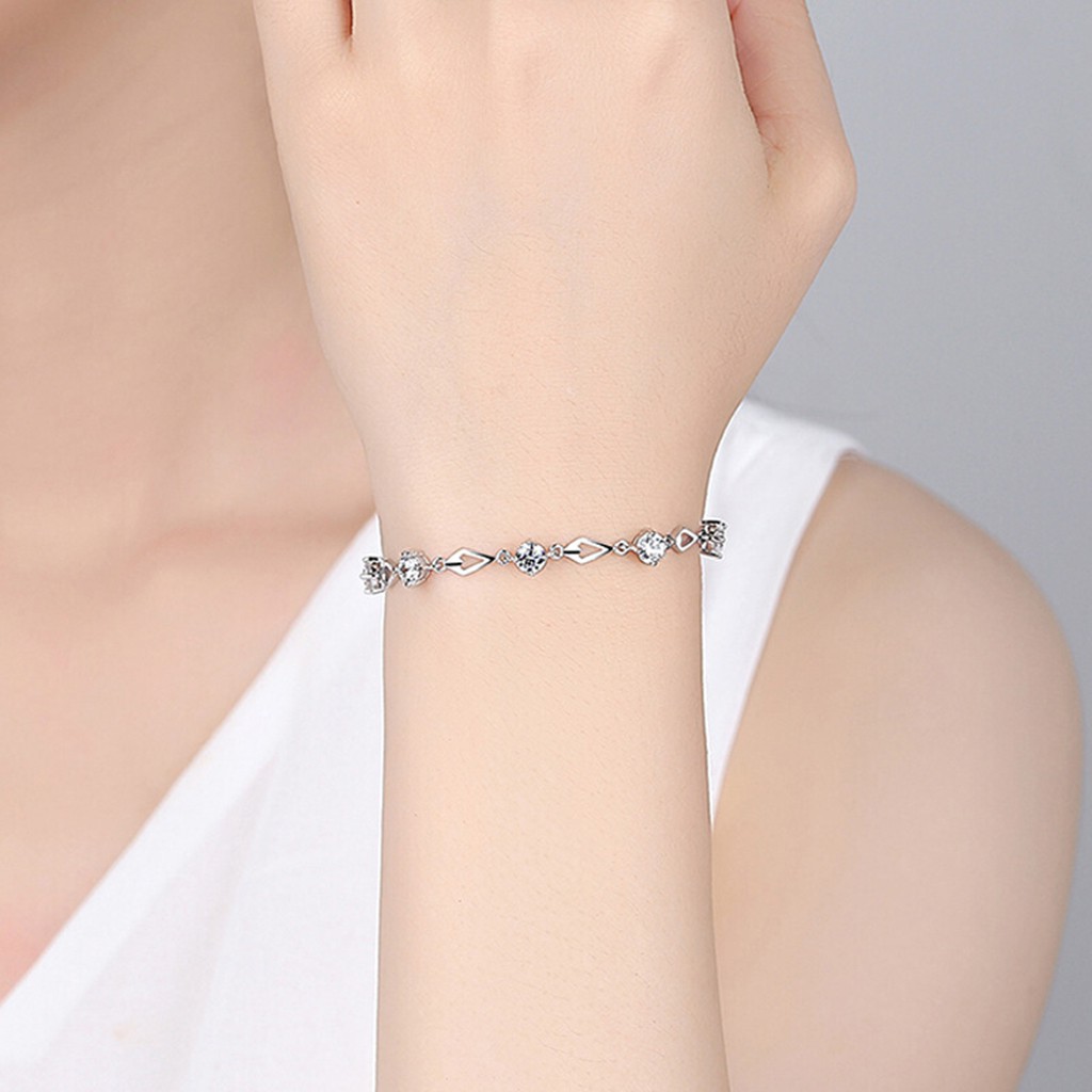 Vòng tay bạc 925 dành cho nữ thắt lưng hình học vòng tay kim cương đồ trang sức đơn giản