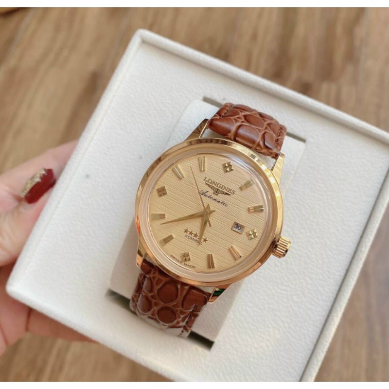 Đồng Hồ Longines Nam Máy Quartz Size 41mm Dây Da Màu Vàng Có Lịch Ngày - Chống Nước 3 ATM