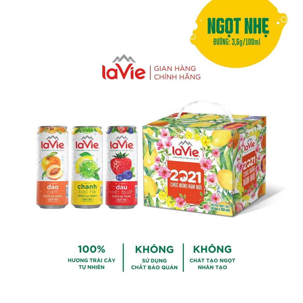 Lốc 6 lon Nước uống vị trái cây có ga La Vie (6 lon x 330ml/ lon)