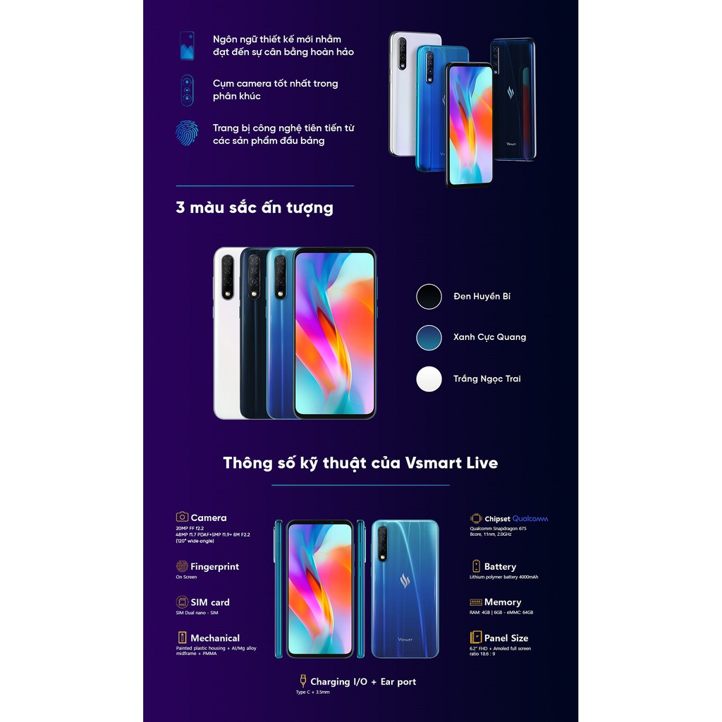 Điện thoại Vsmart Live Ram 6Gb Rom 64Gb Full box mới 100% Chính hãng | BigBuy360 - bigbuy360.vn