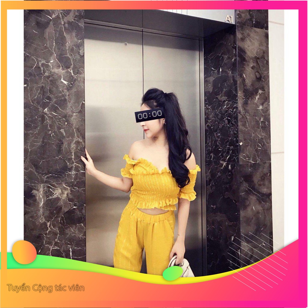 Dọn kho 11255B1 Áo trễ vai đắp chéo voan nhún Ulzzang Dọn kho