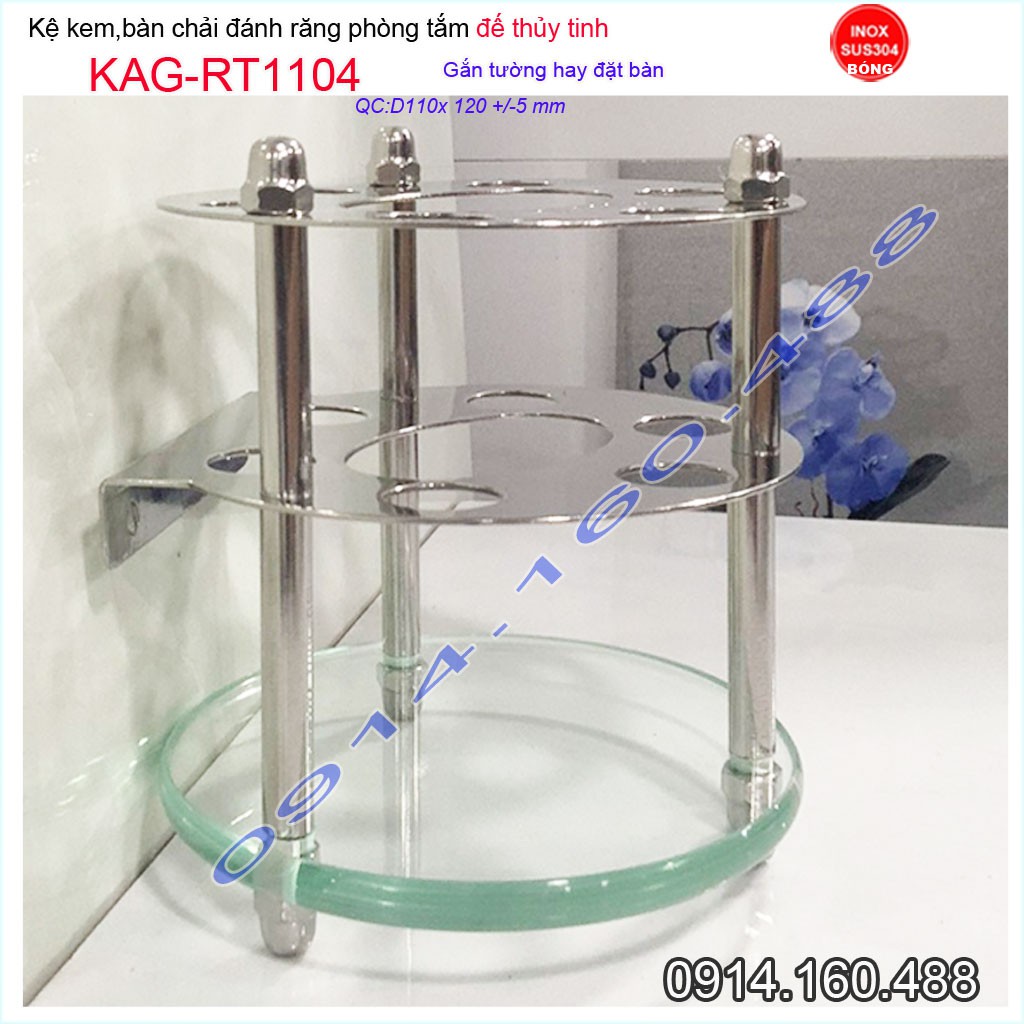 Kệ bàn chải kem đánh răng bằng inox 304 đế thủy tinh KAG-RT1104 mẫu mới thiết kế đẹp sang trọng sử dụng tốt