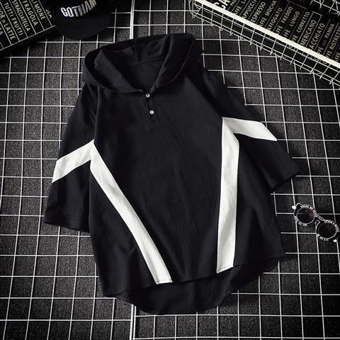Áo Hoodie Ngắn Tay Dáng Rộng Cỡ Lớn Màu Sắc Tương Phản Cá Tính Cho Nam