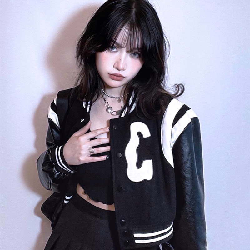 TKLIHN Áo khoác BOMBER croptop ULZZANG phong cách cá tính HOT TREND 2023 áo khoác da Hot Trend