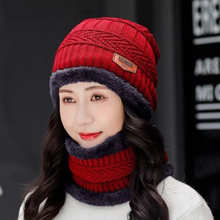 Mũ Nón Len Nam Nữ Hàn Quốc Trùm Đầu Mùa Đông Thời Trang Kèm Khăn Ống Quàng Cổ Tháo Rời Được Mũ Len Người Lớn Lót Lông Ấm