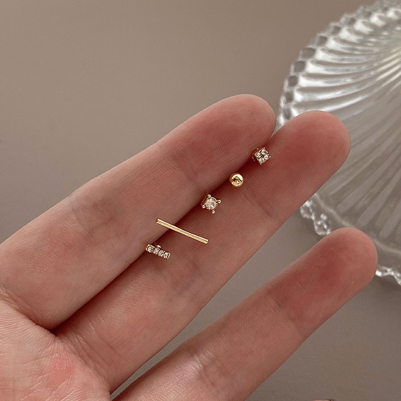 Set 5 khuyên tai mạ bạc S925 đính đá sành điệu cho nữ