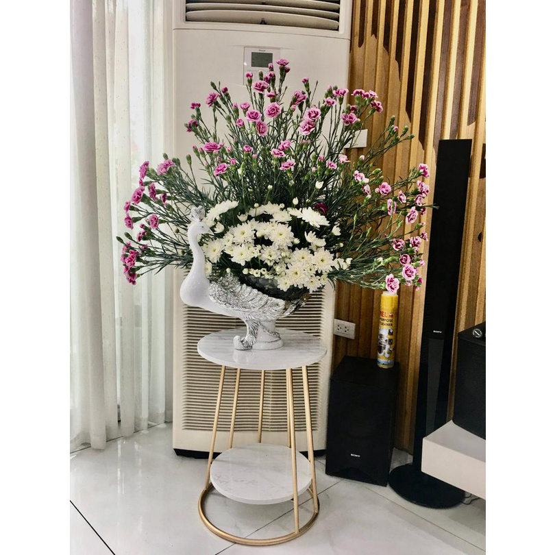 Bàn trà chân sắt mặt đá 2 tầng phong cách Bắc Âu phù hợp phòng khách, phòng ngủ, Kệ trang trí cửa hàng - Mituhome