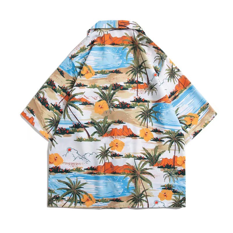 Áo Sơ Mi Nam Ngắn Tay Họa Tiết Hoa Văn Phong Cách Hawaii Mới