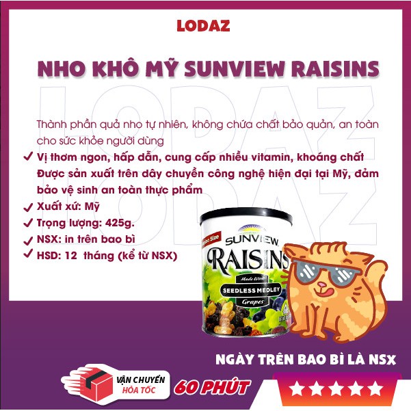 Nho sấy khô Mỹ Sunview Raisins hộp 425g