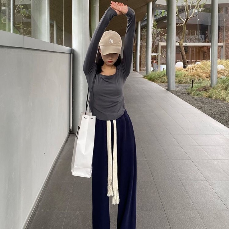 Quần ống rộng IELGY có dây rút phong cách Hàn Quốc thời trang cho nữ