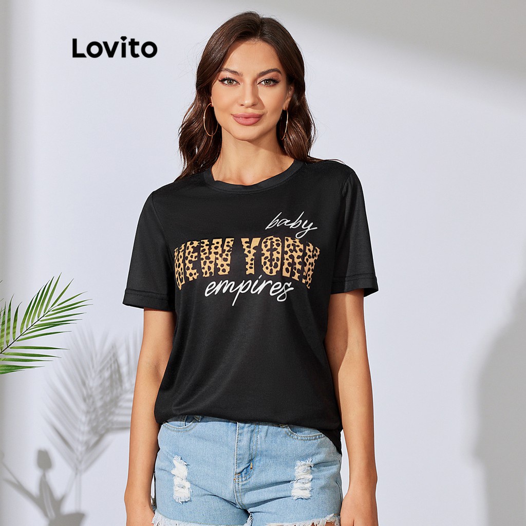 Lovito Áo Thun Tay Ngắn Cổ Tròn In Họa Tiết Da Báo Nhiều Màu Sắc Lựa Chọn L29LD005