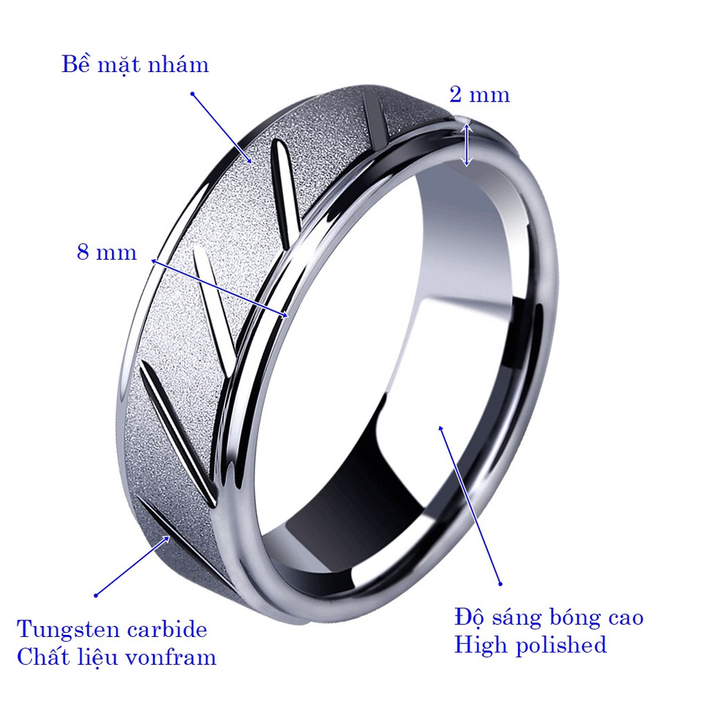 Nhẫn chất liệu vonfram bền bỉ vĩnh viễn không mất màu và có chống trầy xước