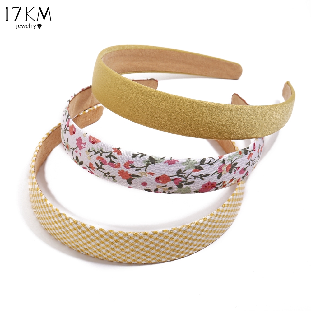 Set 1/3 băng đô 17KM họa tiết màu trơn/sọc caro/hoa phong cách Hàn Quốc thời trang cho nữ