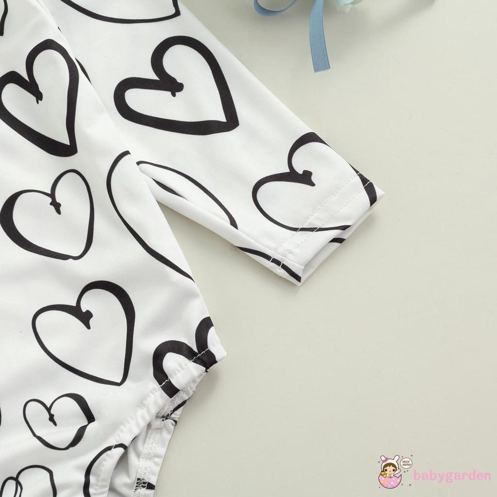 Bộ áo liền quần tay dài cổ tròn in hình trái tim phối chân váy da đỏ xinh xắn cho bé gái 0-18 tháng tuổi