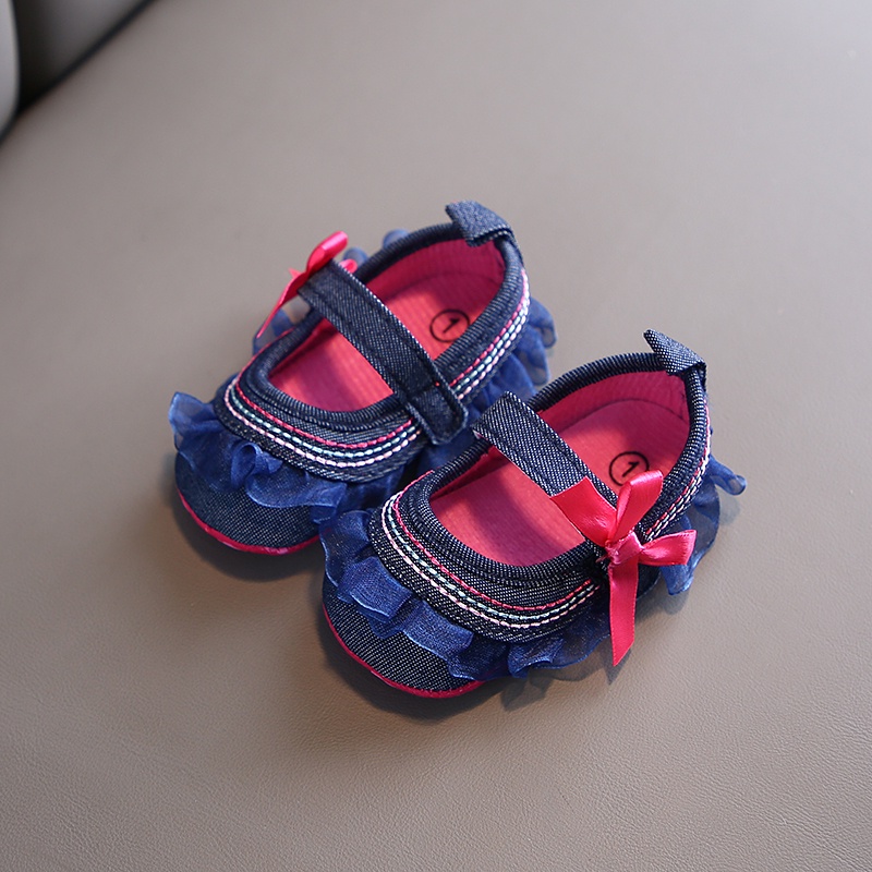 Giày Công Chúa Đế Mềm Chống Trượt Phối Ren Hoa Xinh Xắn Cho Bé Gái 0-18 Tháng Tuổi Walkers