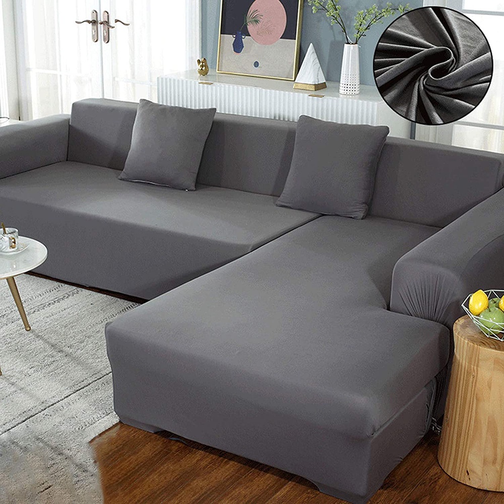 1/2/3/4 Vỏ Bọc Bảo Vệ Cho Ghế Sofa Phòng Khách Hình Chữ L Màu Trơn Co Giãn