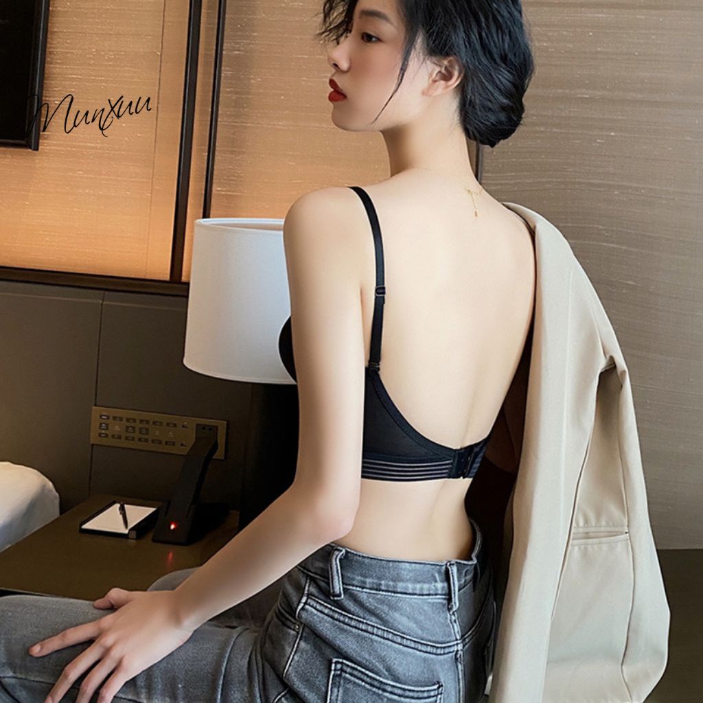 Áo lót nữ MUNXUU thiết kế hở lưng sang chảnh, vải su phối ren mềm mát có gọng nâng đẩy ngực - AV45