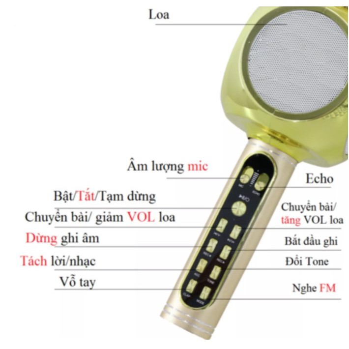 Micro hát karaoke Bluetooth  YS 90, mic kiêm loa, thu âm, lọc tiếng ồn