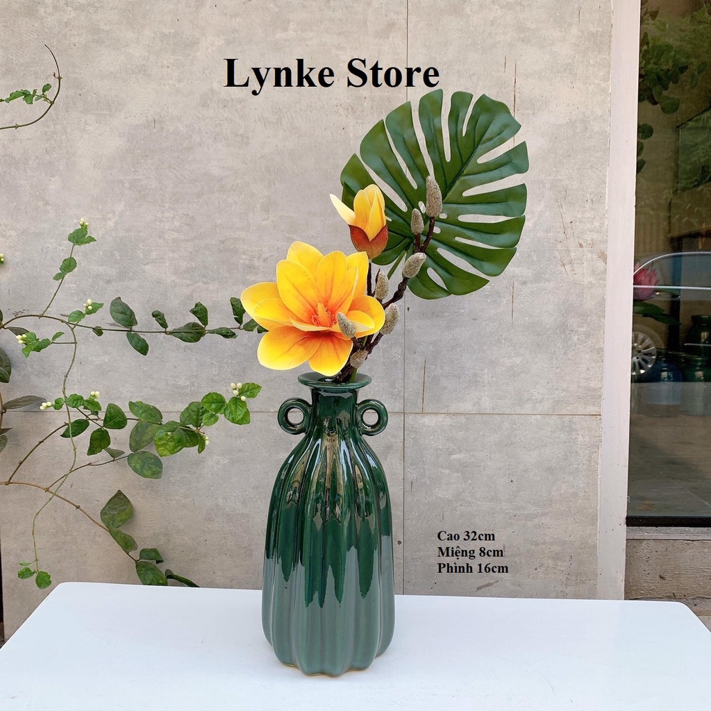 Bình Hoa Lọ Hoa Sứ Dáng Chai Múi Đắp Tai Men Hỏa Biến Gốm Sứ Bát Tràng - Lynke Store