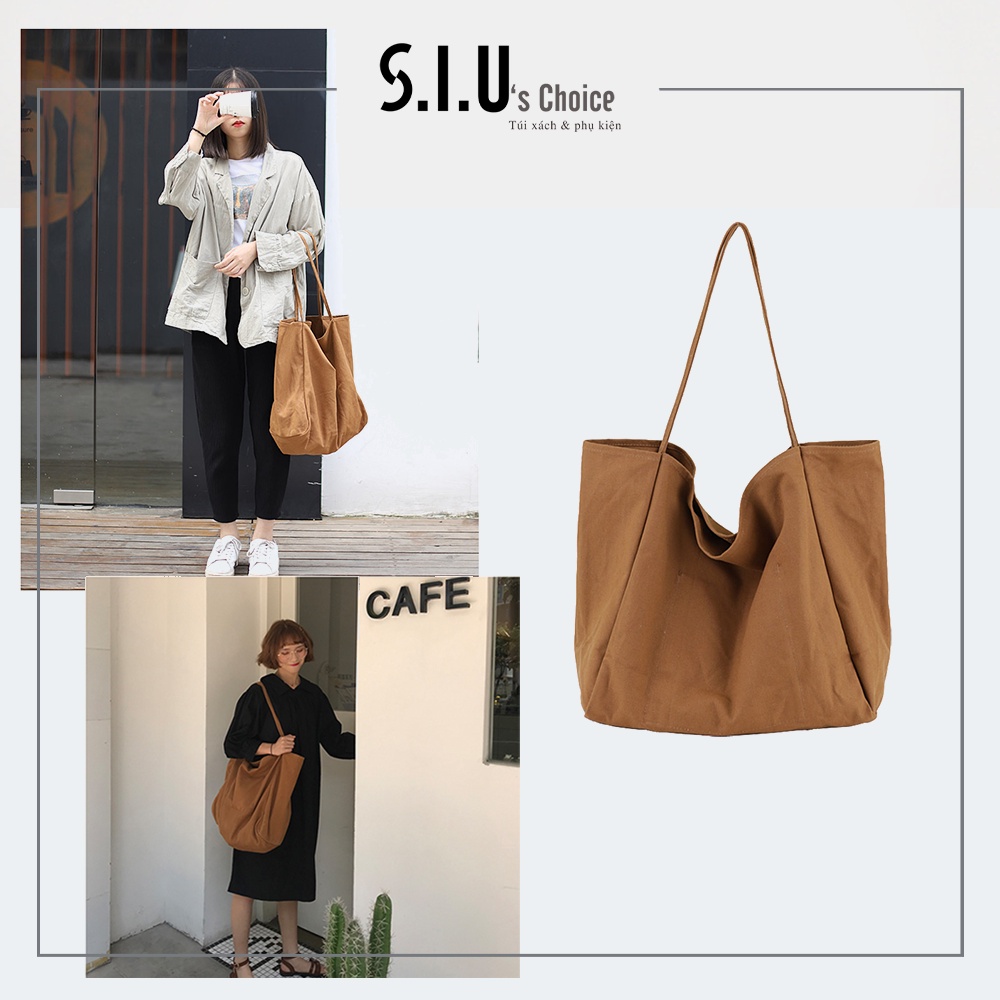 Túi tote nữ vải canvas ngăn rộng đeo vai đeo chéo phong cách Hàn Quốc Siu's Choice- SIUBB13