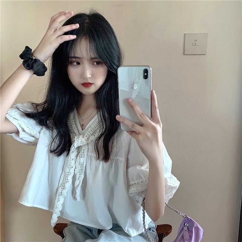 Áo Croptop kiểu babydoll nữ tay bồng phong cách hàn quốc mã QD036