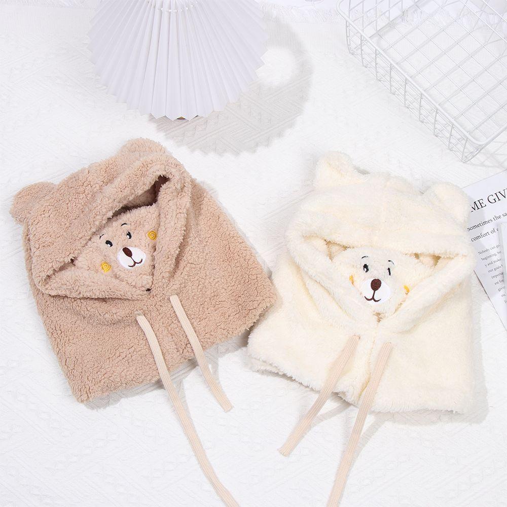 Mũ Trùm Đầu Kiêm Khăn Choàng Cổ Dày Dặn Chống Gió Hình Tai Gấu Hoạt Hình Dễ Thương