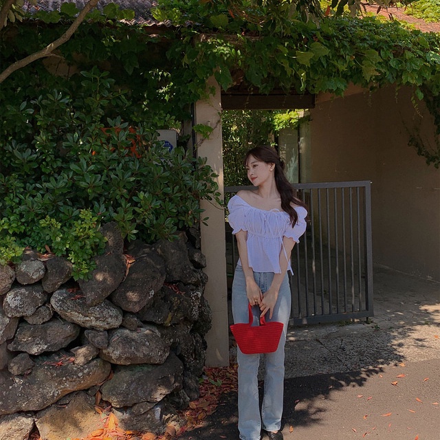 SUXI Áo Kiểu Tay Ngắn Cổ Vuông Màu Sắc Đơn Giản Phối Dây Rút Phong Cách Hàn Quốc Xinh Xắn