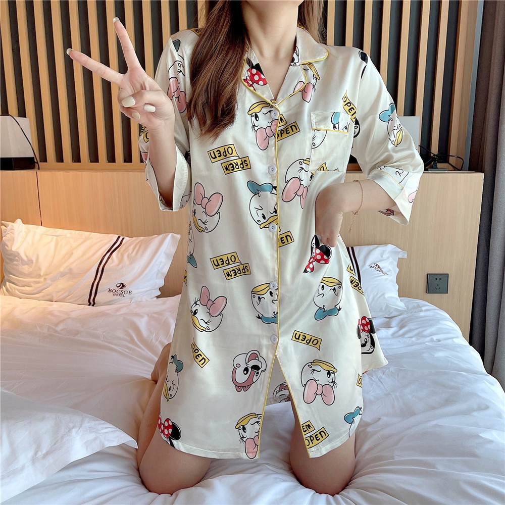 Đầm Ngủ Vải Lụa Satin Plus Size M-5Xl Tay Ngắn Dành Cho Bạn Nữ