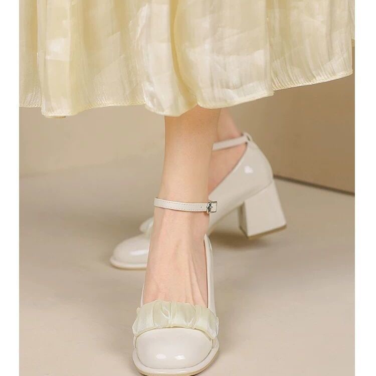 2023 Đôi Giày Cao Gót Mới Thiết Kế Thoải Mái Dễ Phối Đồ Phong Cách Mary Jane, được làm bằng da