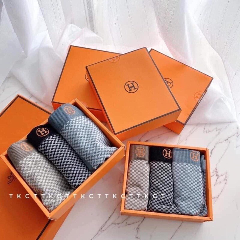 Hộp 3 sịp đùi - quần lót nam chữ H co giãn hộp cam sang chảnh