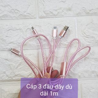 Cáp 3 đầu (Micro Usb, Type C, Lightning ) dây dù dài 1m