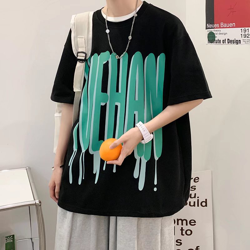 Áo Thun Tay Ngắn Dáng Rộng In Chữ Thời Trang Mùa Hè Cho Nam Và Nữ Size M-8XL