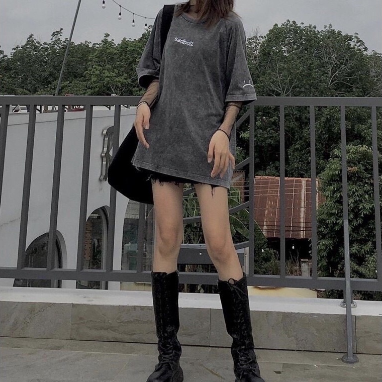 Áo thun tay lỡ unisex loang Sadboiz mặt buồn MOSSSHOP - Áo phông nam nữ phong cách hàn quốc ulzzang form rộng 65kg