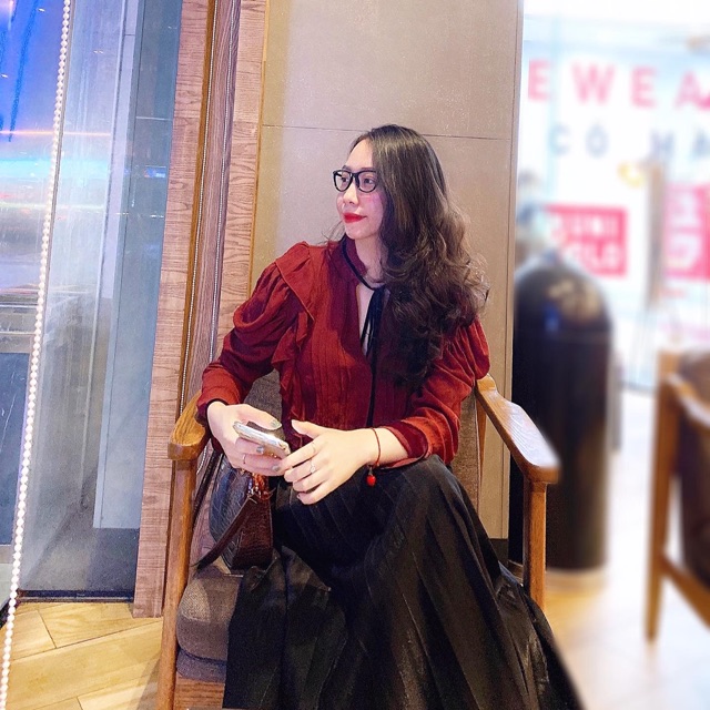 [ Ảnh thật ] Sơ mi đỏ tay bèo zara